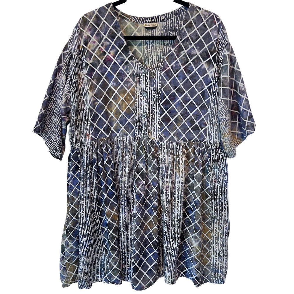 Laise Adzer Vintage Batik Lattice Print Babydoll Dress Blue Purple One Size READ - Picture 6 of 12